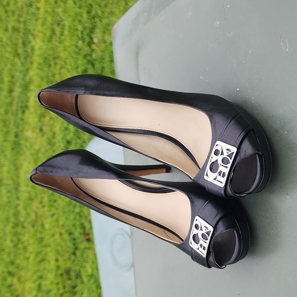 Coach Black Aliya Peep Toe Heels Pumps - Picture 1 of 9